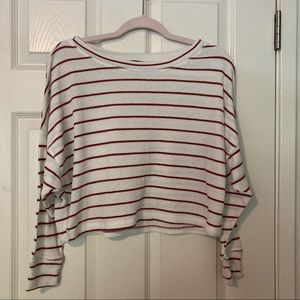 Lumiere Cropped Striped Waffle Sweater